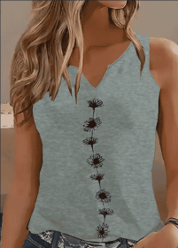 Floral Print Tank Top, Casual Notch Neck Summer Sleeveless Top, Women's Clothing (Option: Grey-3XL)