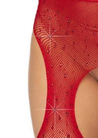 Casey Rhinestone Fishnet Suspender Pantyhose (Option: One Size  Red)